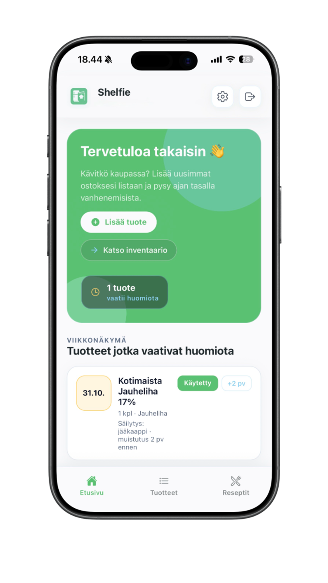Shelfie sovelluksen mockup